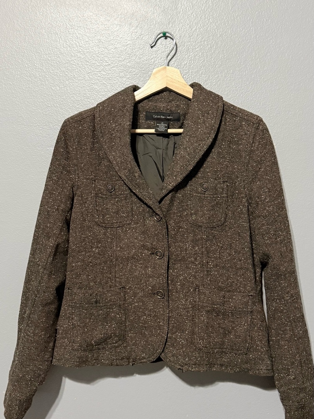 Calvin Klein Jeans Women's Brown Speckled Tweed Blazer